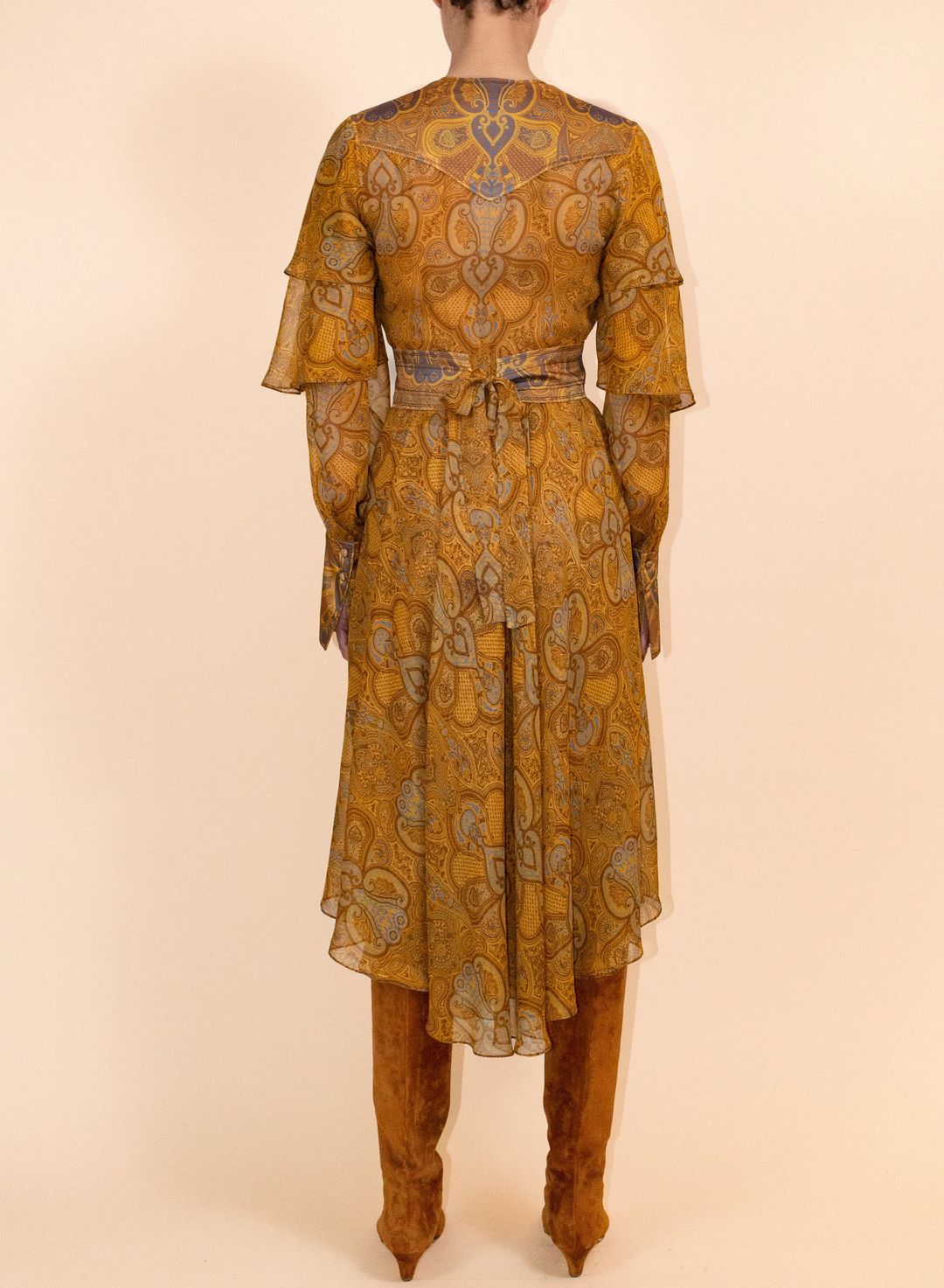 The Celeste Ruffle Sleeve Printed Dress In Ochre #3