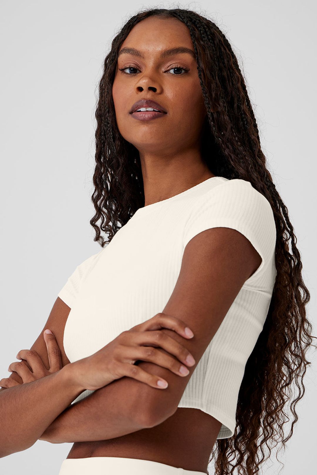 Ribbed Sea Coast Cropped Short Sleeve Tee - Ivory #5