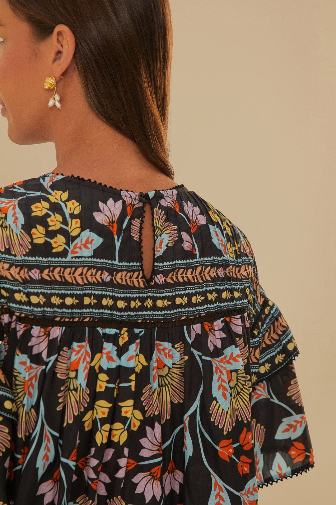 Black Flowery Ruffle Blouse #5