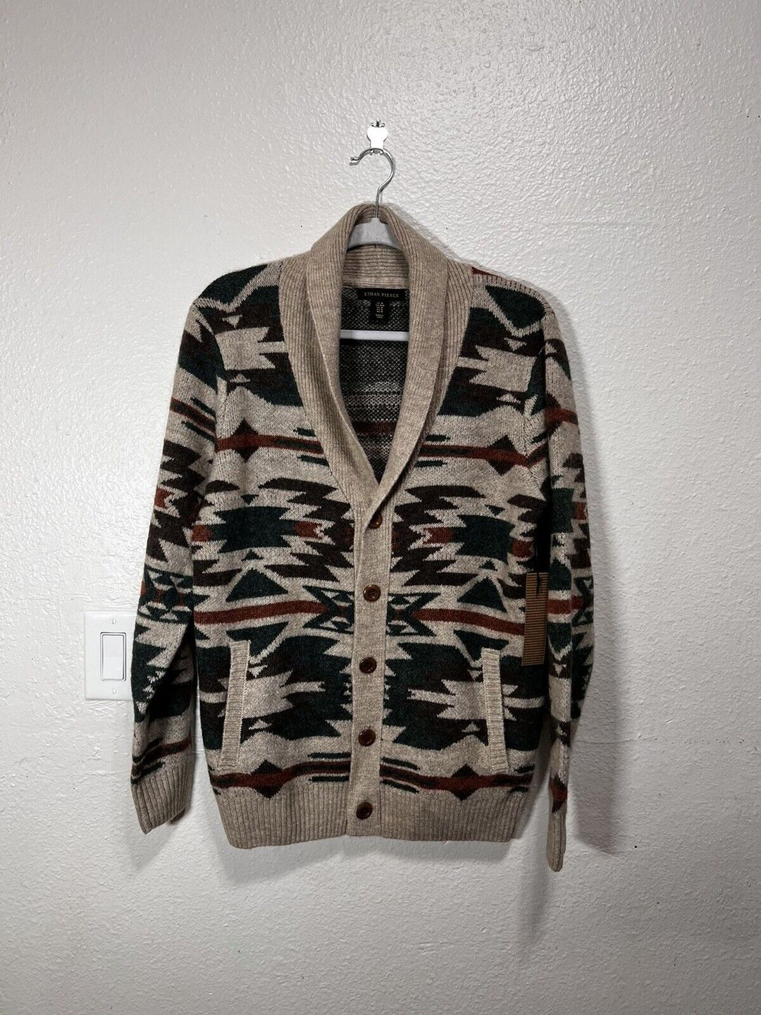 Ethan Pierce Aztec Print Cardigan Size Small Wool Blend #5