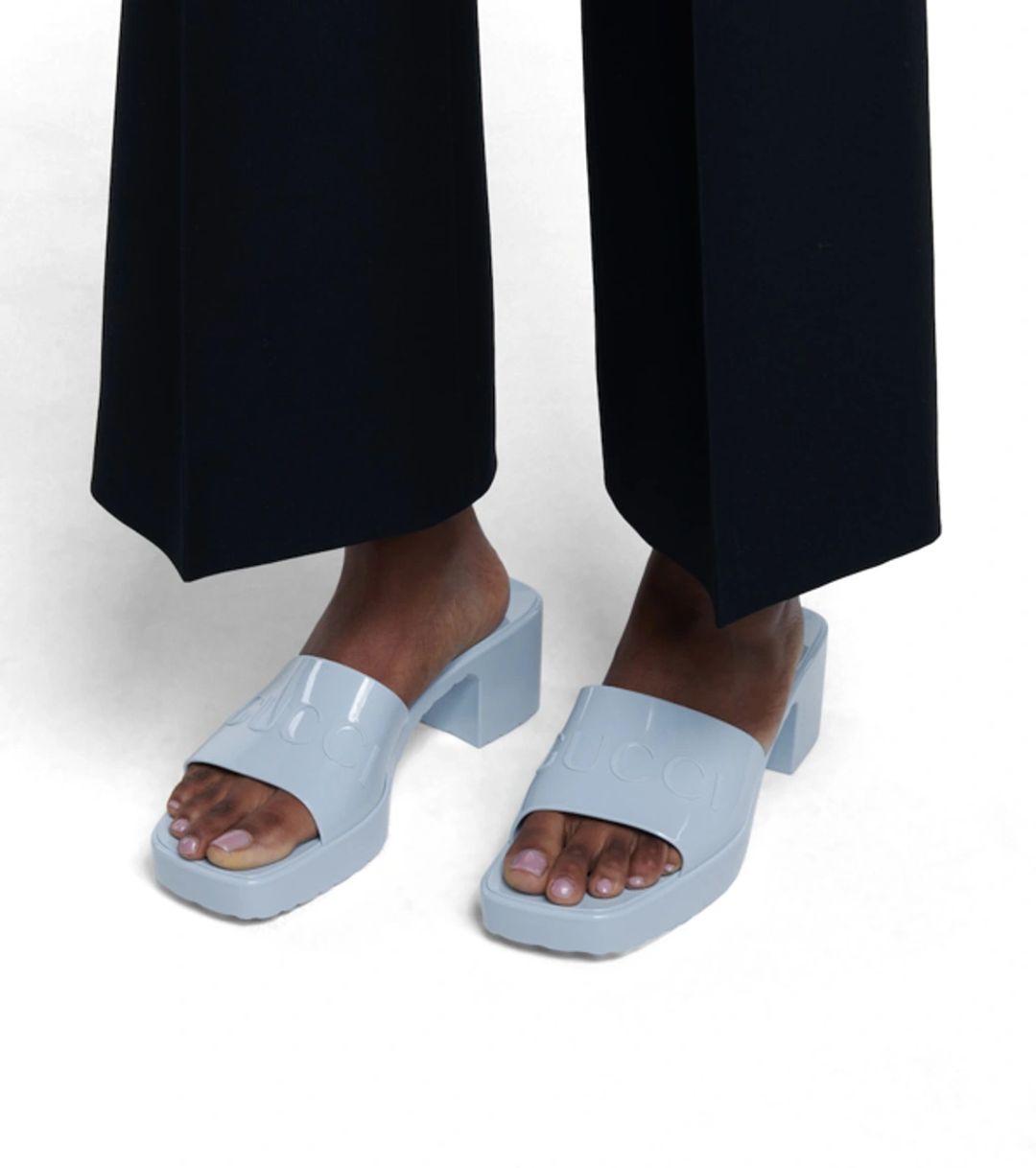 Rubber Logo Platform Slide Sandal In Light Blue #5