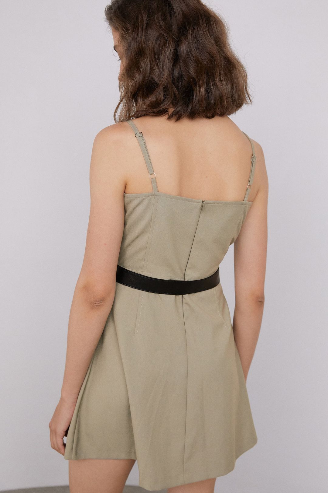 A-Line Double Buckle Belted Dress, Olive Khaki #4
