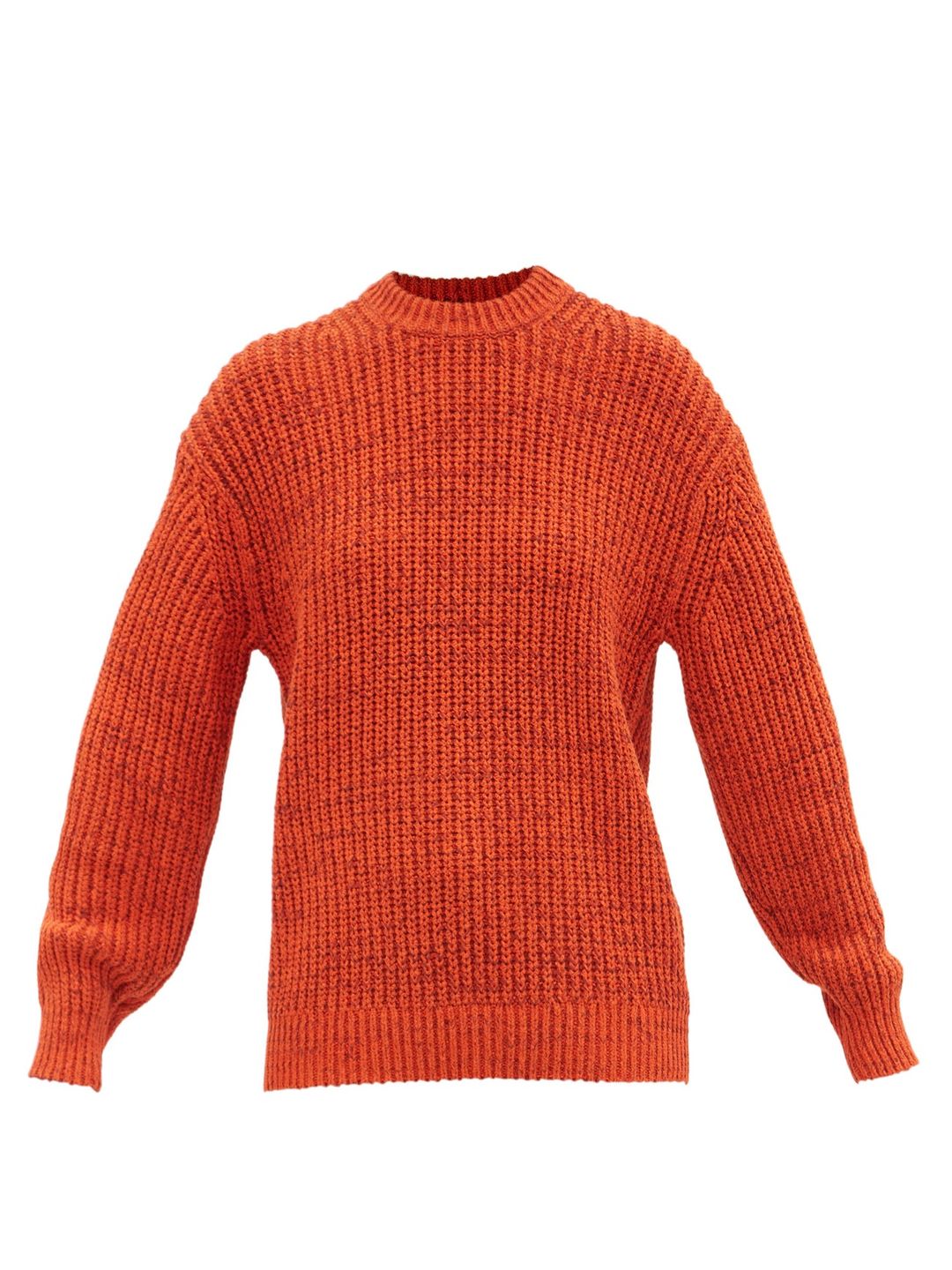 Round-Neck Cotton-Blend Sweater in Orange