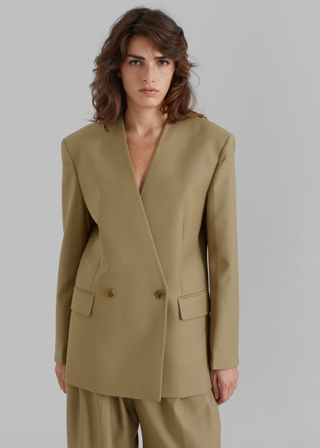 Lyxe Collarless Blazer - Taupe #4