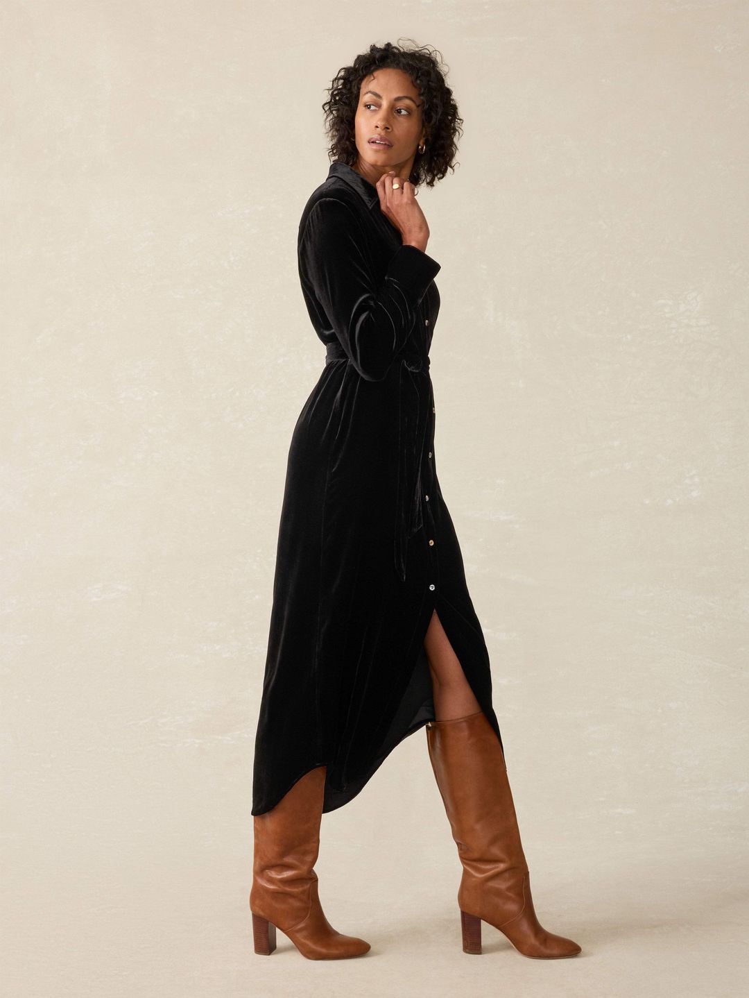 Stretch Silk Velvet Riley Midi Dress - Black #5