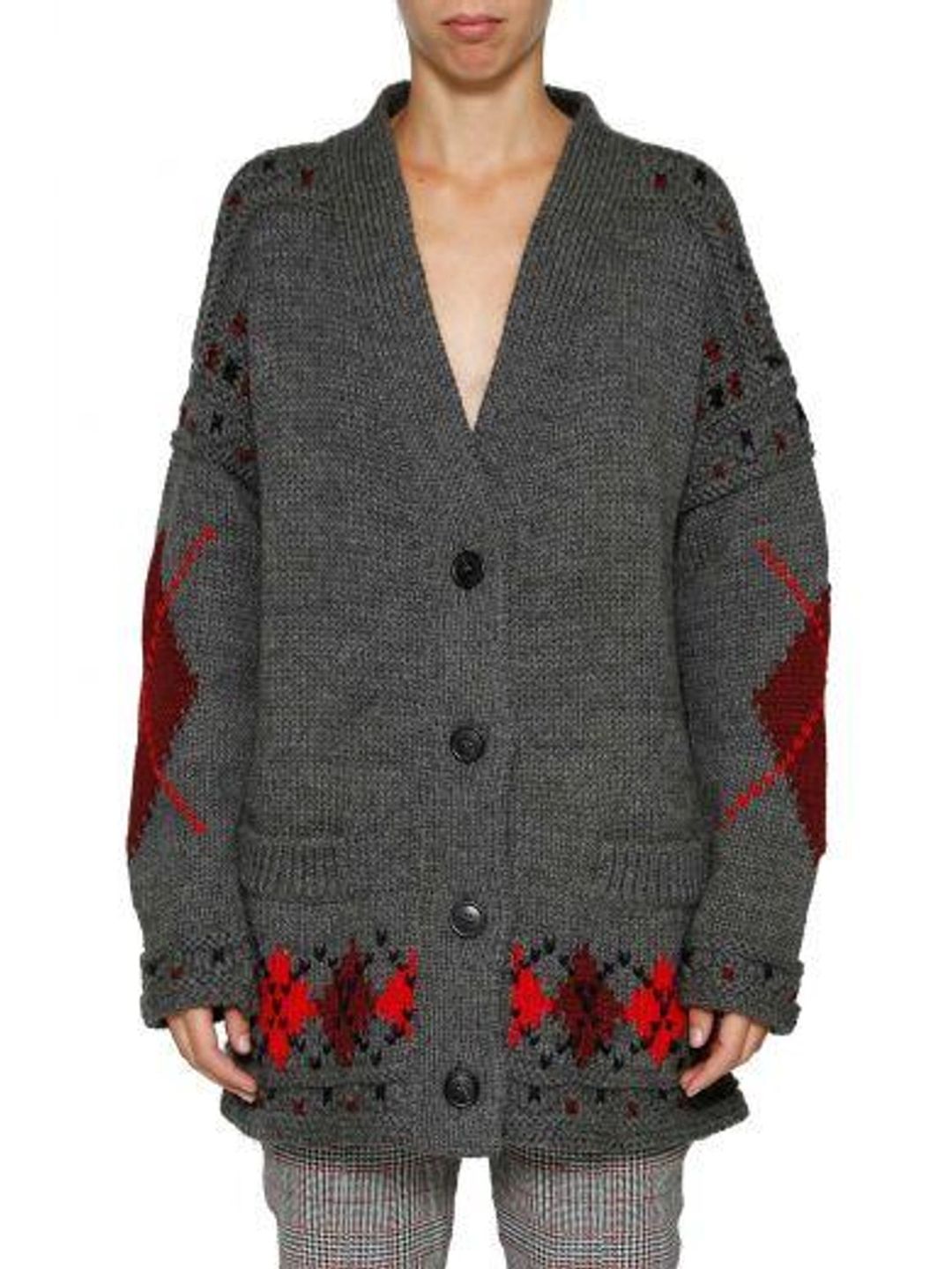 Woman Geena Oversized Argyle Wool And Alpaca-blend Cardigan Gray In Grey #17