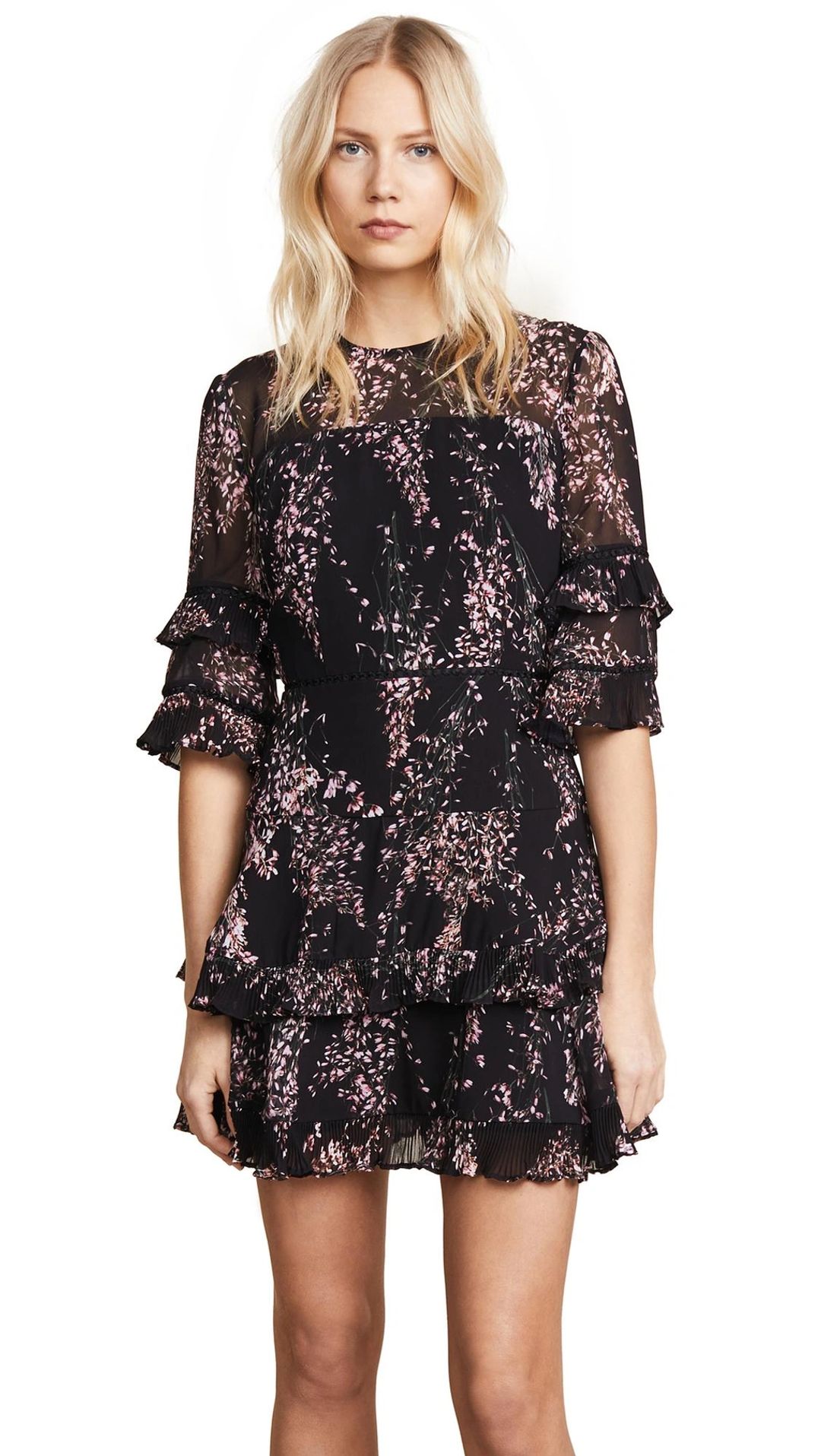 Light Up Mini Dress In Black Wildflower Floral