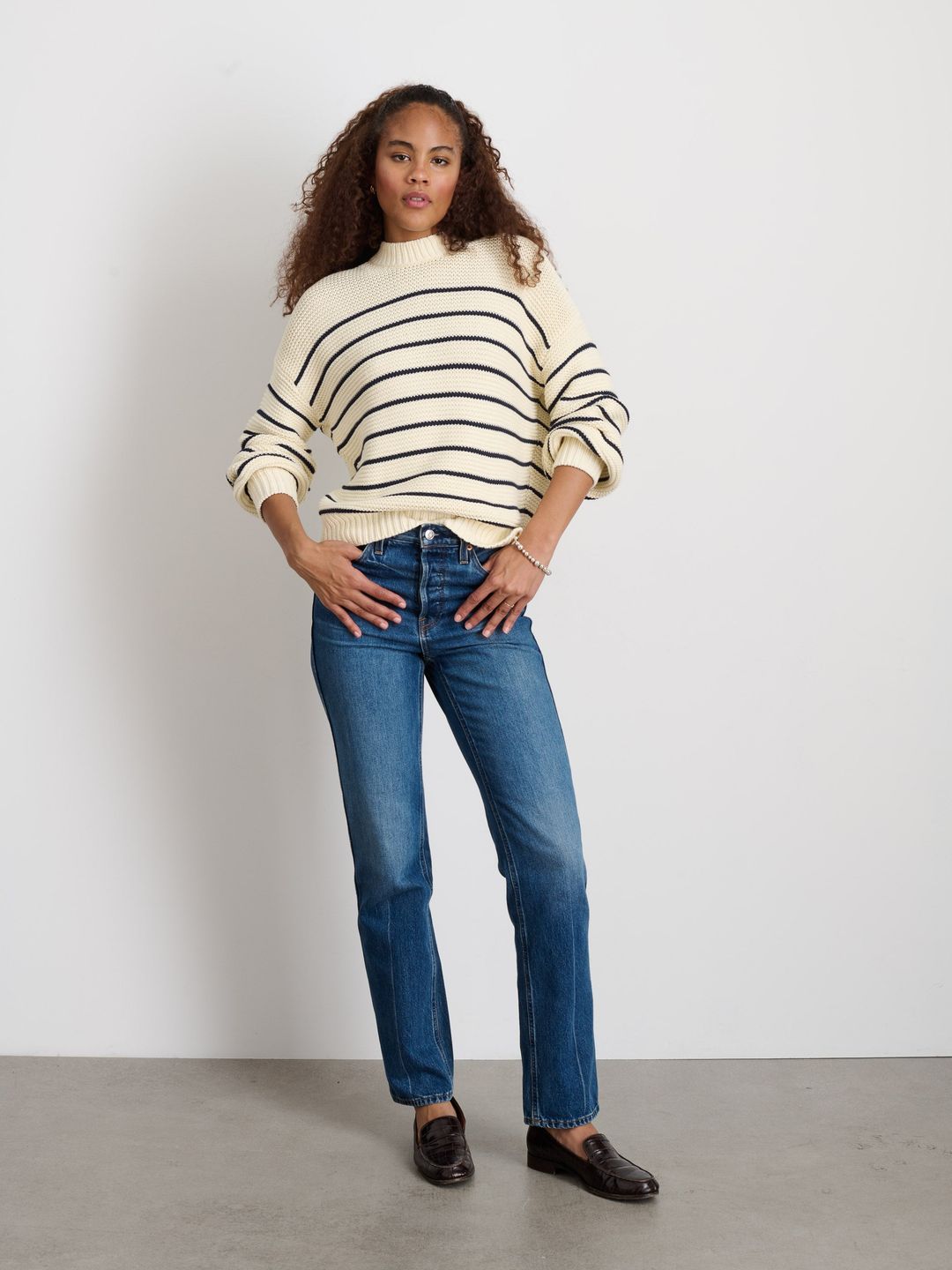 Button-Back Crewneck Sweater in Stripe #2