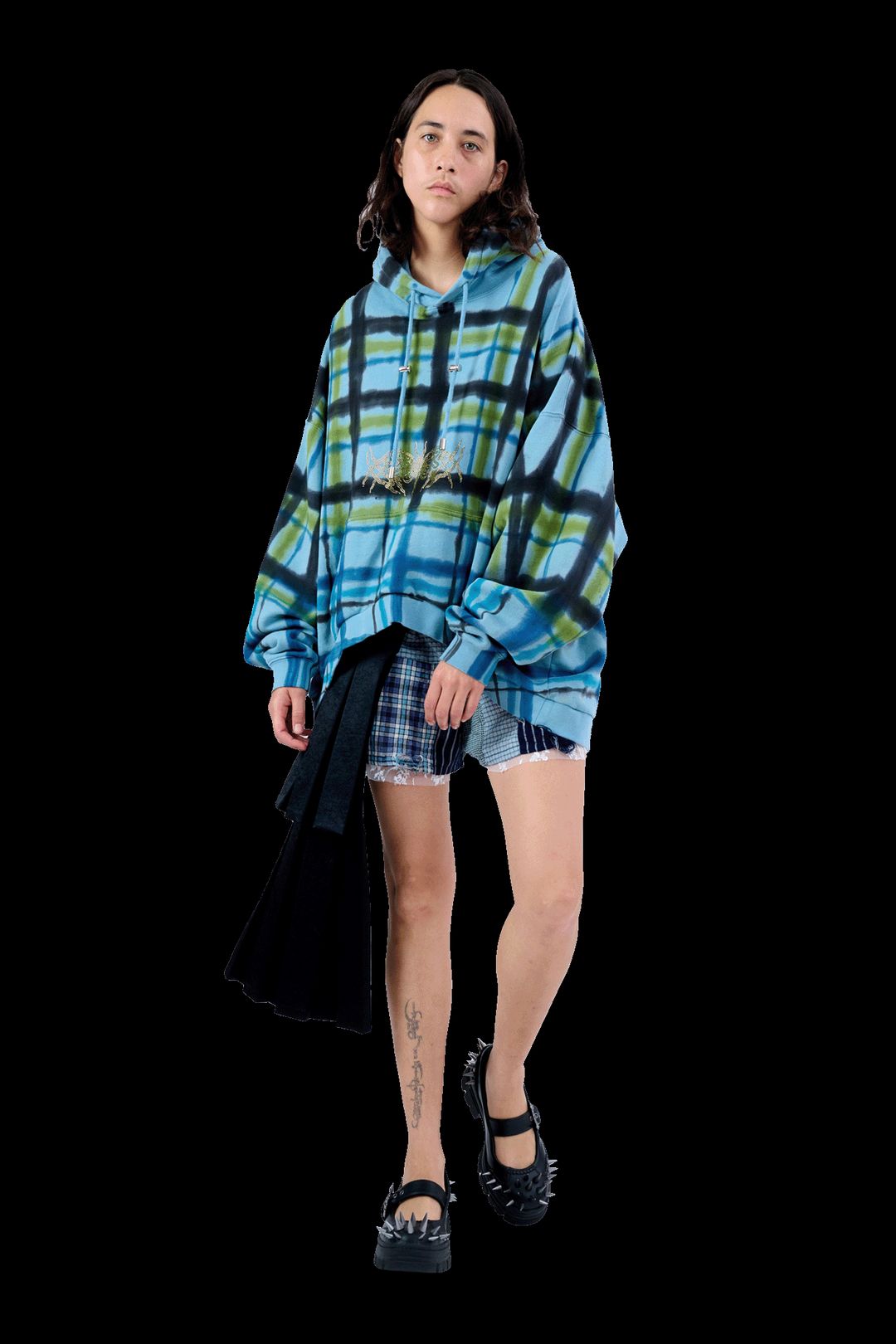AURORA PLAID RHINESTONE ROUND HEM HOODIE #9