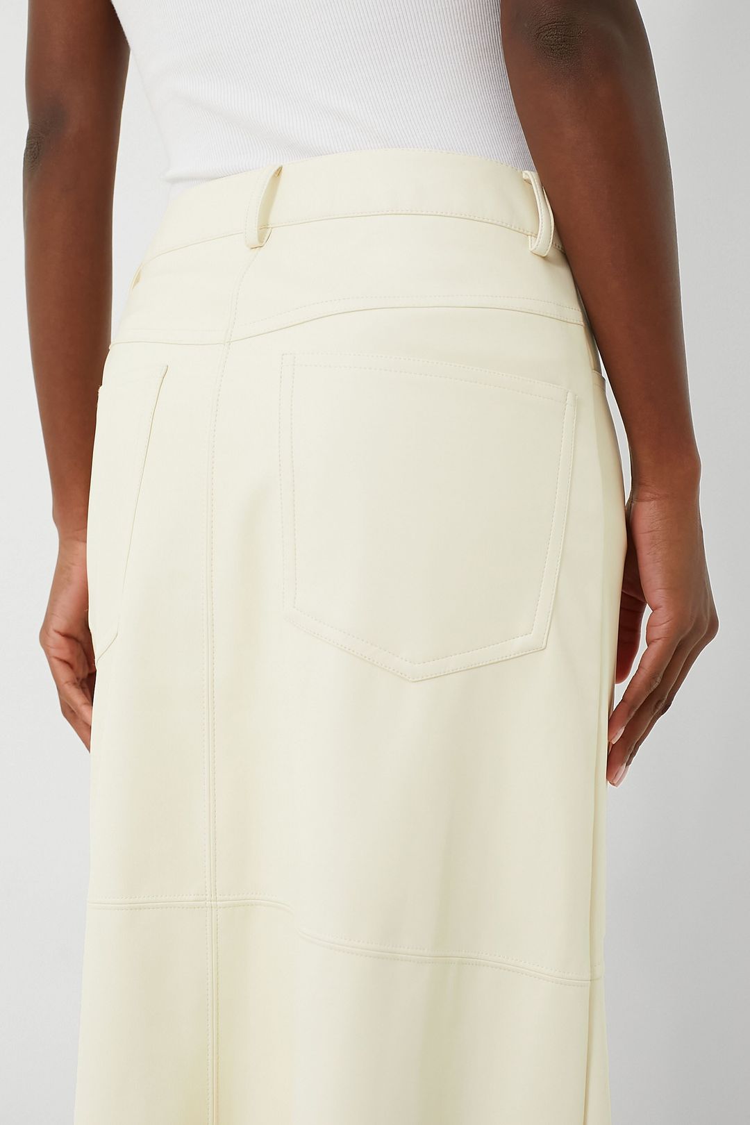 Ecru Vegan Leather Midi Skirt #4