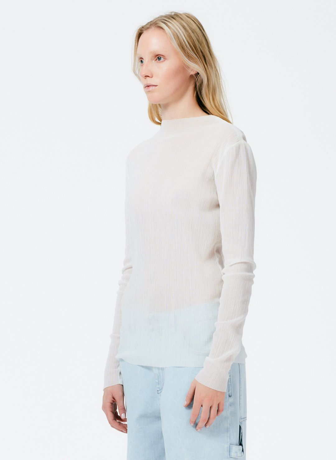 Crepe Gauze Funnel Neck Long Sleeve Top #2
