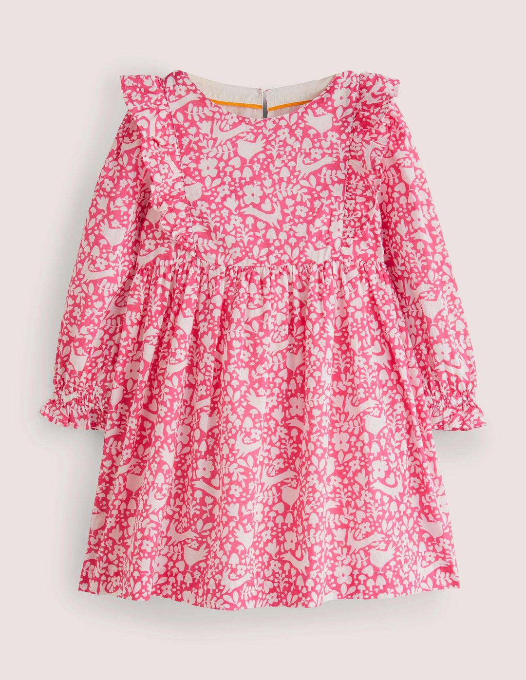 Frill Tiered Woven Dress-Pink Woodland Toile