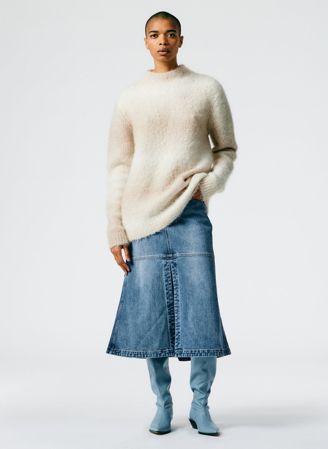 Ombre Superfine Alpaca Funnel Neck Pullover #6