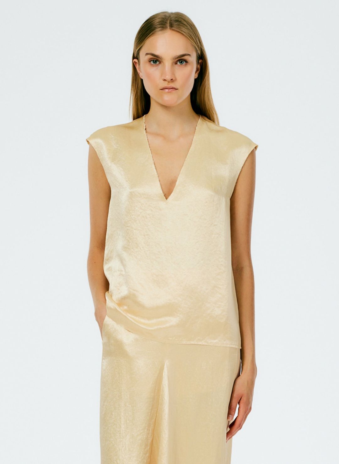 Sion Satin V-Neck Scarf Top