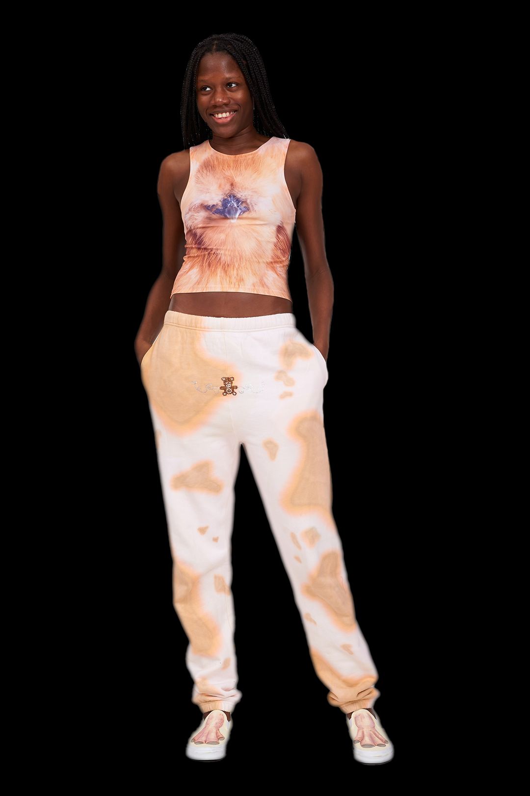 BEIGE COW RHINESTONE SWEATPANT #5