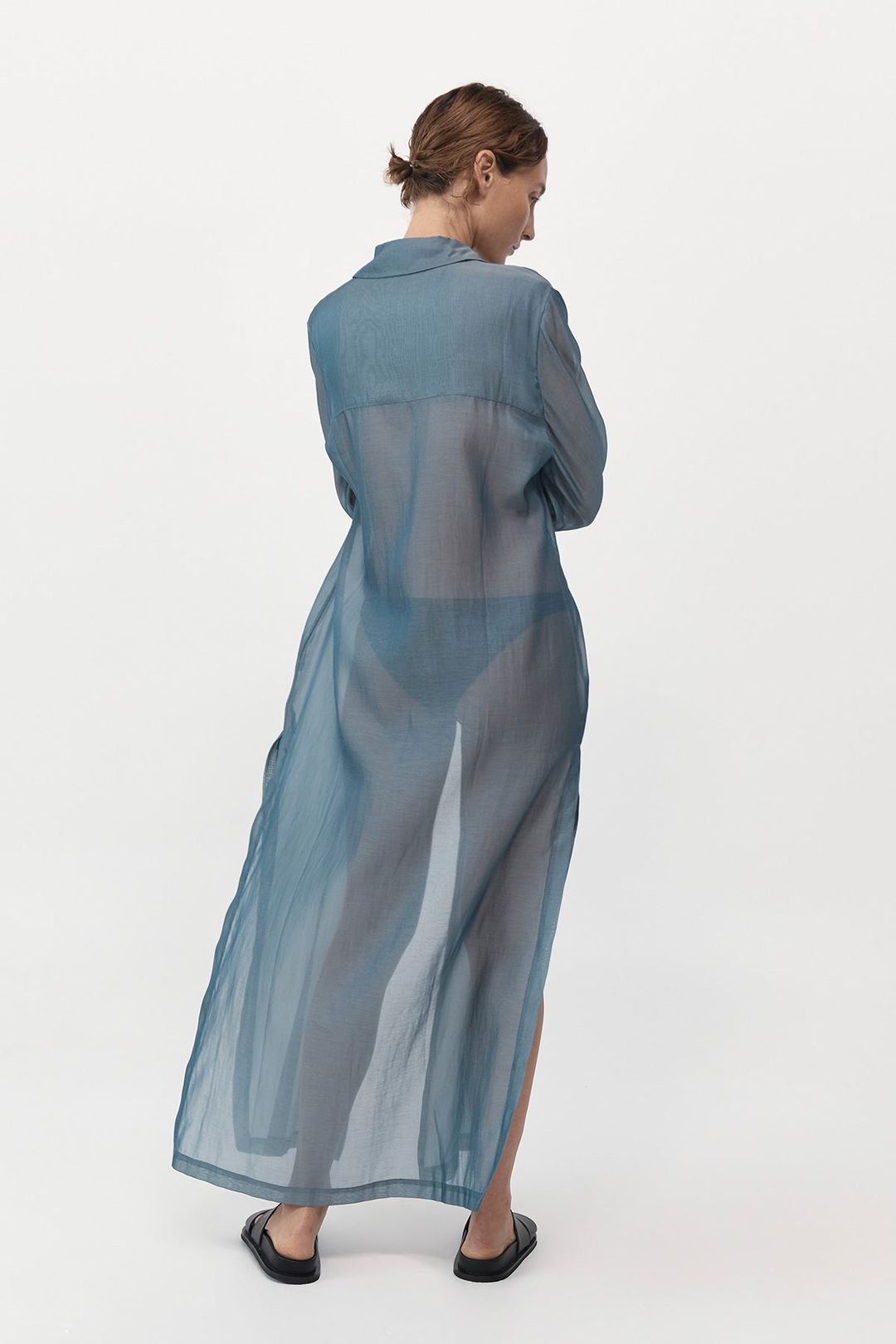 Sheer Shirt Dress - Slate #4