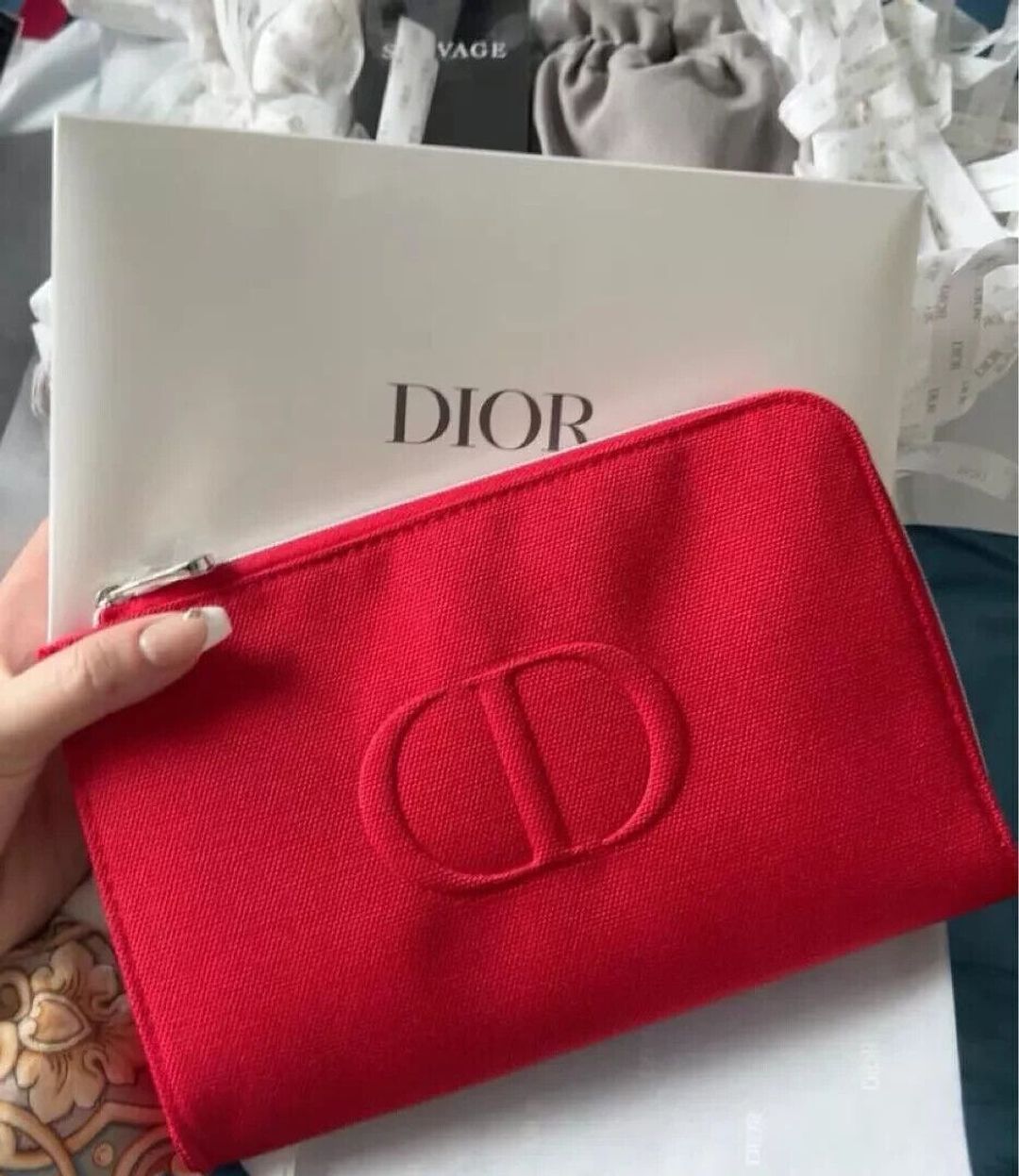 CD Expandable Canvas Clutch Makeup Pouch Cosmetic Bag