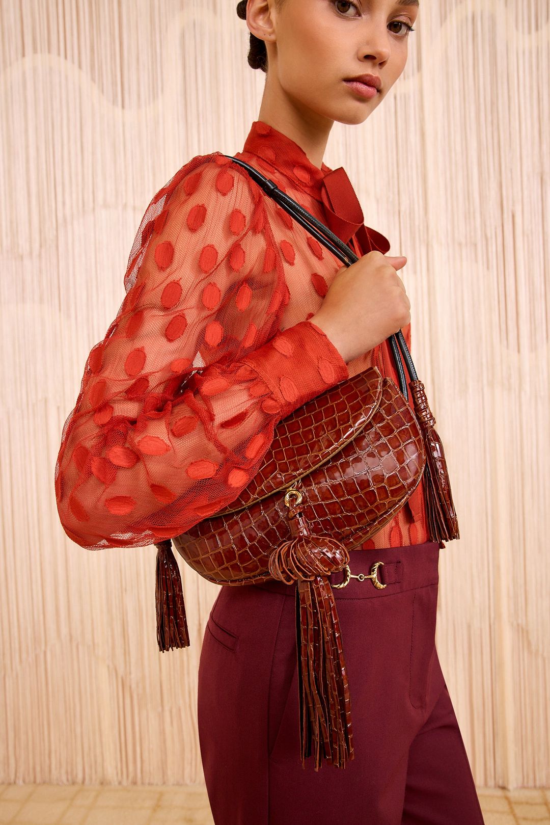 Paloma Tassel Flap Bag - Embossed Chestnut #6