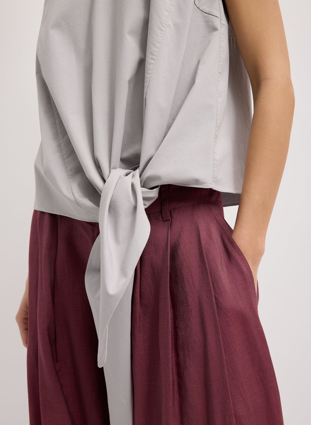 Garment Dyed Silky Cotton Tie Front Top #9