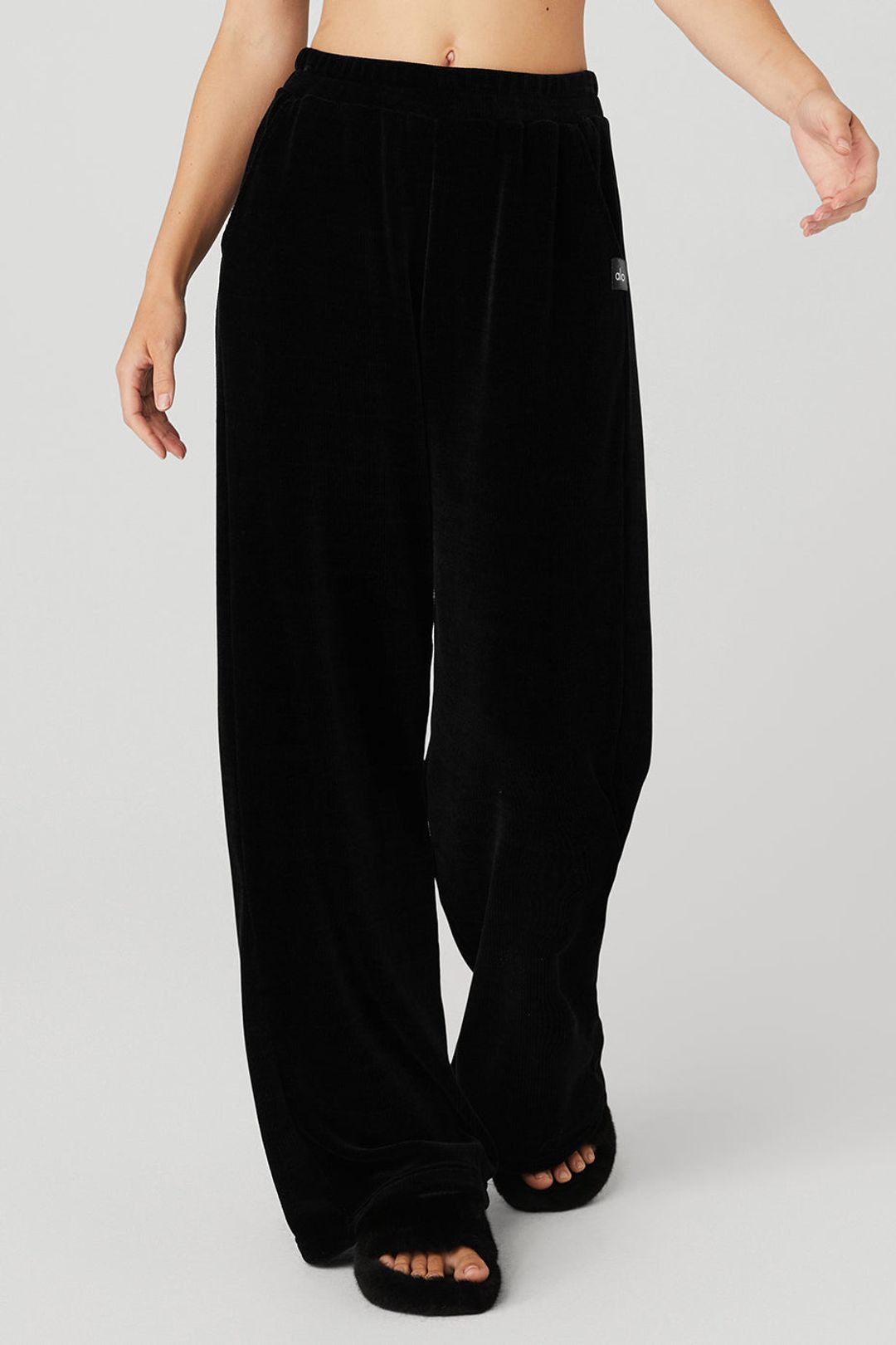Chenille High-Waist Wide Leg Chalet Pant - Black