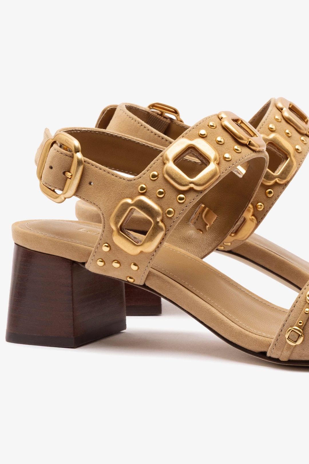 Milan Studs Block Sandal In Peanut Suede #4
