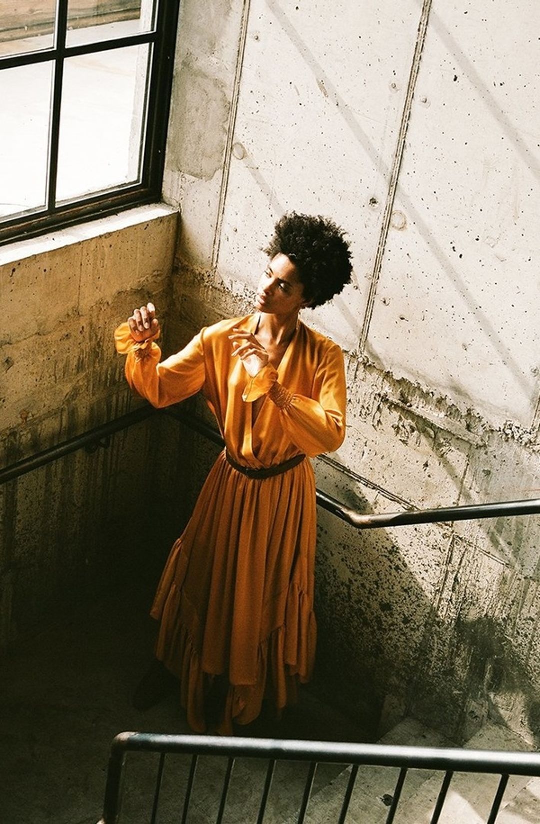 Indira Silk Ruffle Dress in Saffron #4