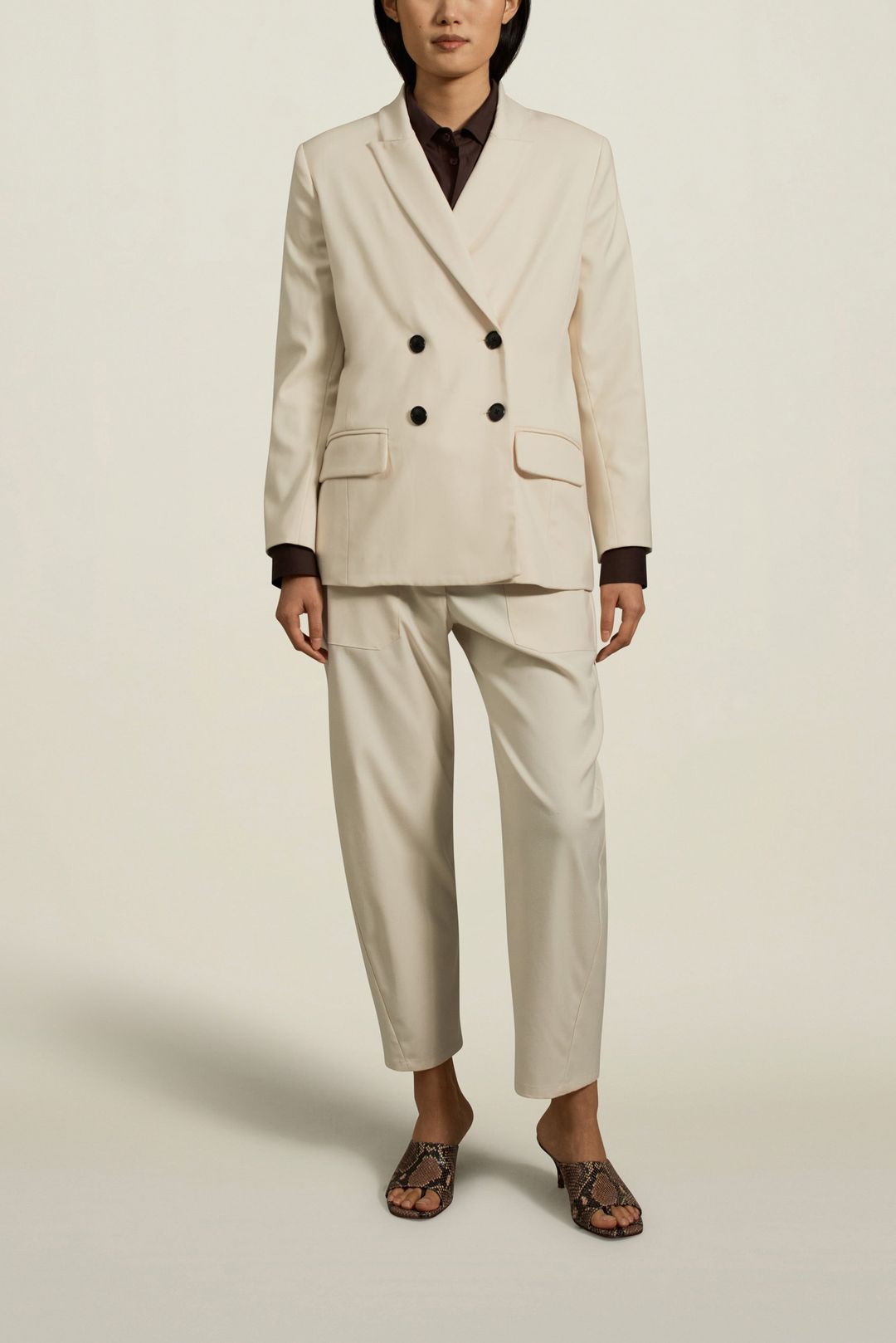 Boxy Tuxedo Blazer in Ivory Tropical Wool