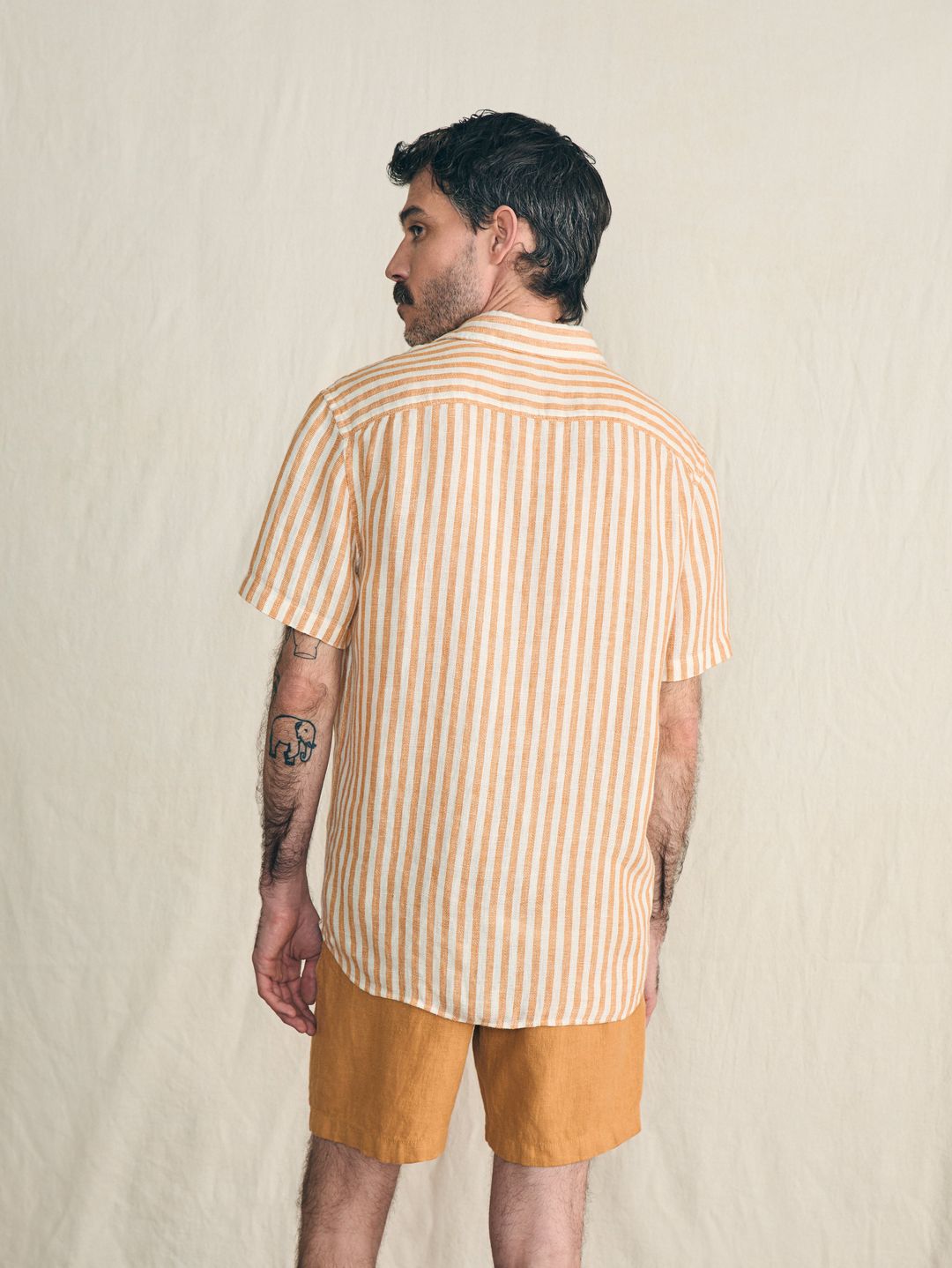 Short-Sleeve Palma Linen Shirt - Gold Ivory Stripe #6