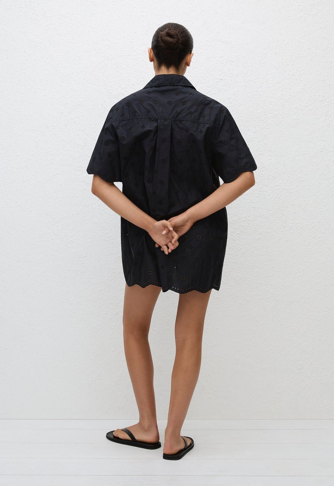 Broderie Mini Shirt Dress - Floral Broderie (Black #4