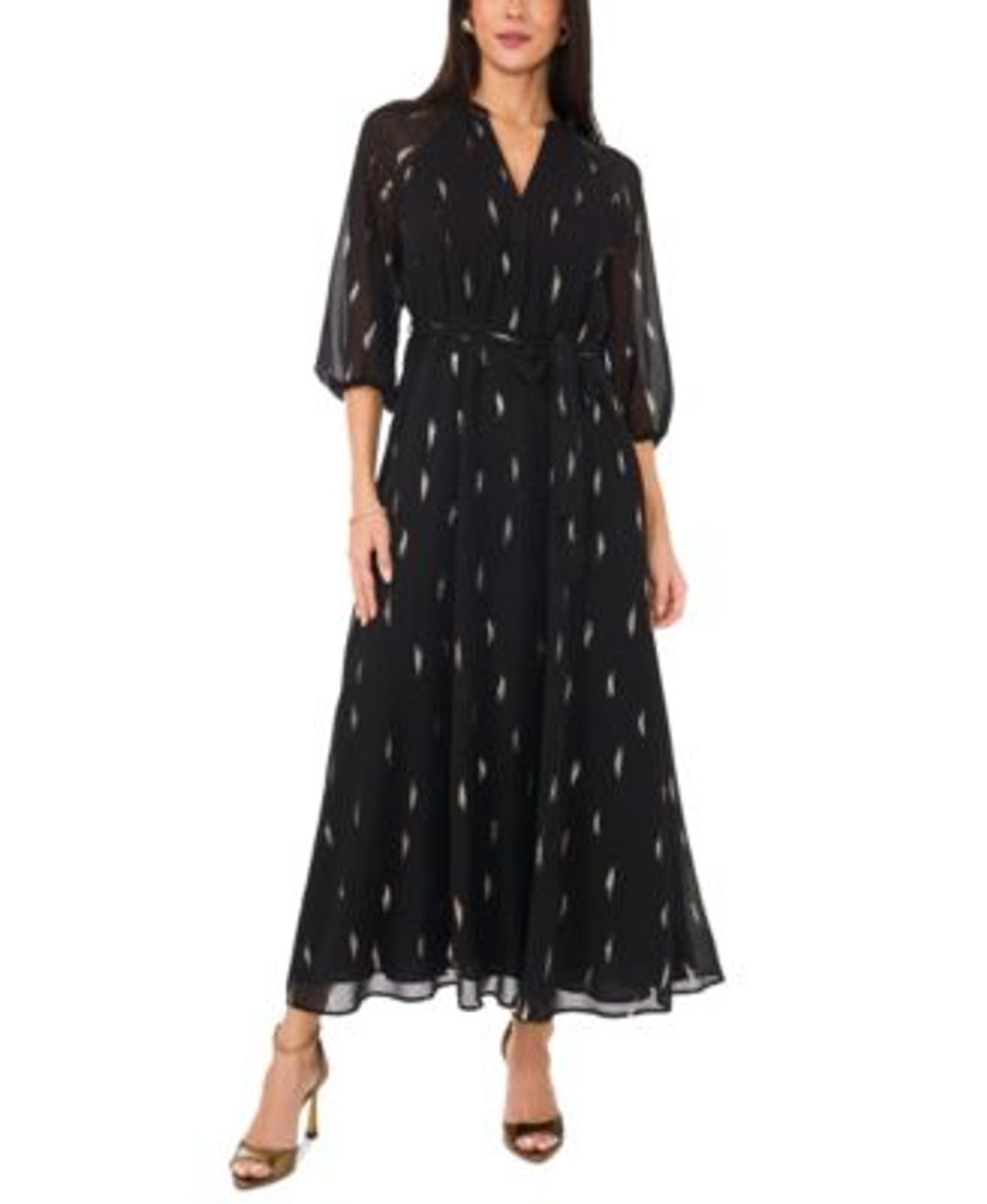 Women's Metallic-Print V-Neck Maxi Dress