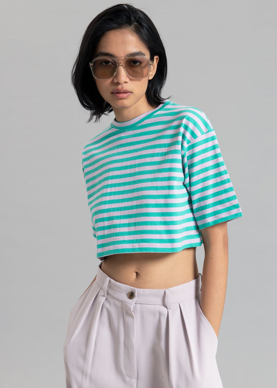 Karina Cropped T-Shirt - Sea Green/Lilac #5