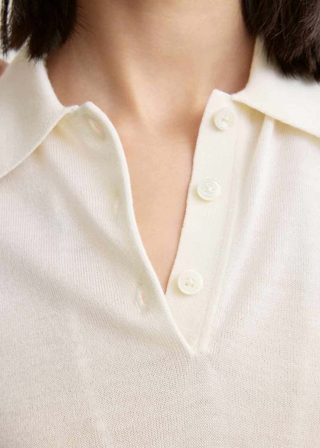 Wool-silk polo shirt white petite #5