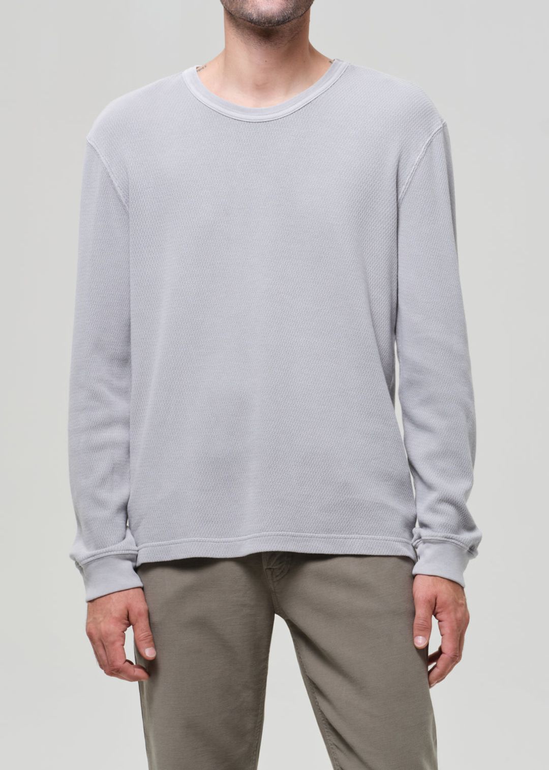 Waffle Crewneck in Stone Grey