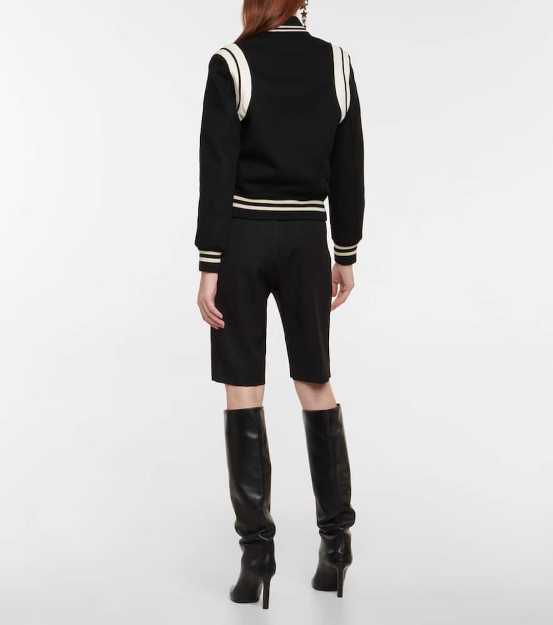 Teddy leather-trimmed recycled wool-blend bomber jacket #14