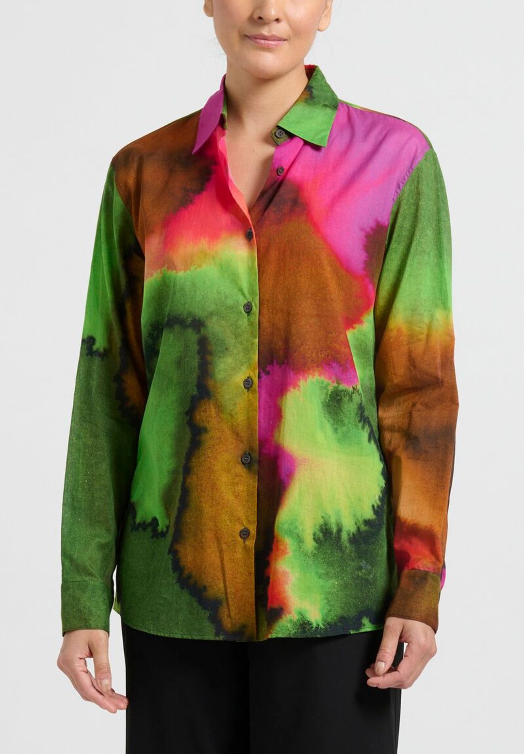 Dries Van Noten ''Clavelly'' Watercolor Shirt in Fuchsia
