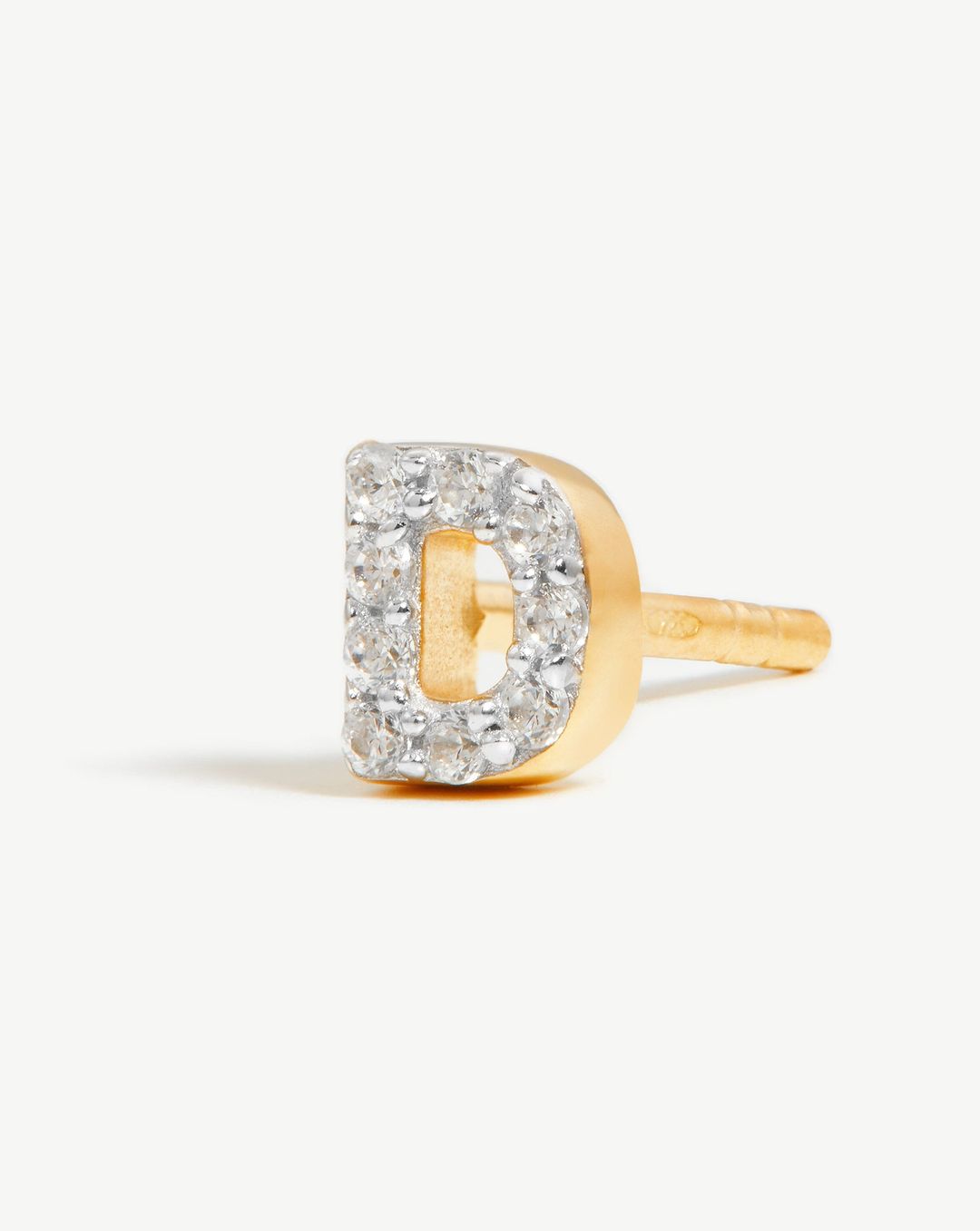 Pave Initial Single Stud Earring - Initial D | 18ct Gold Vermeil/Cubic Zirconia
