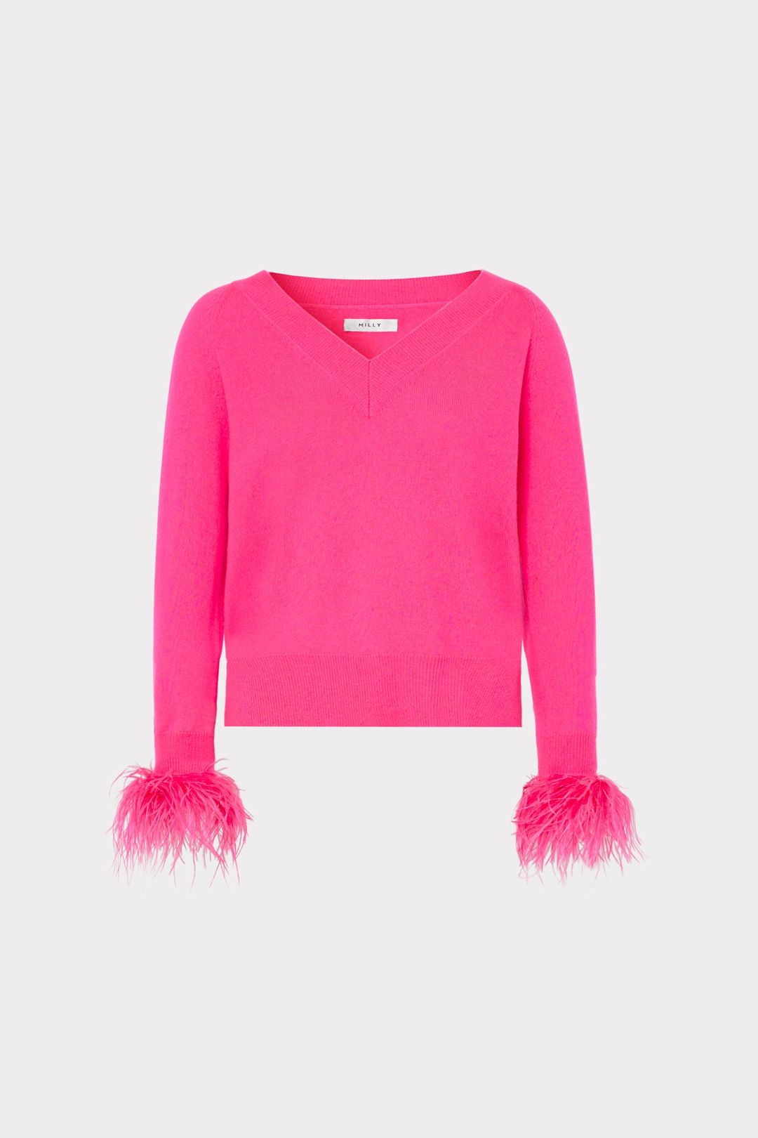 Feather Cuff V-neck Sweater