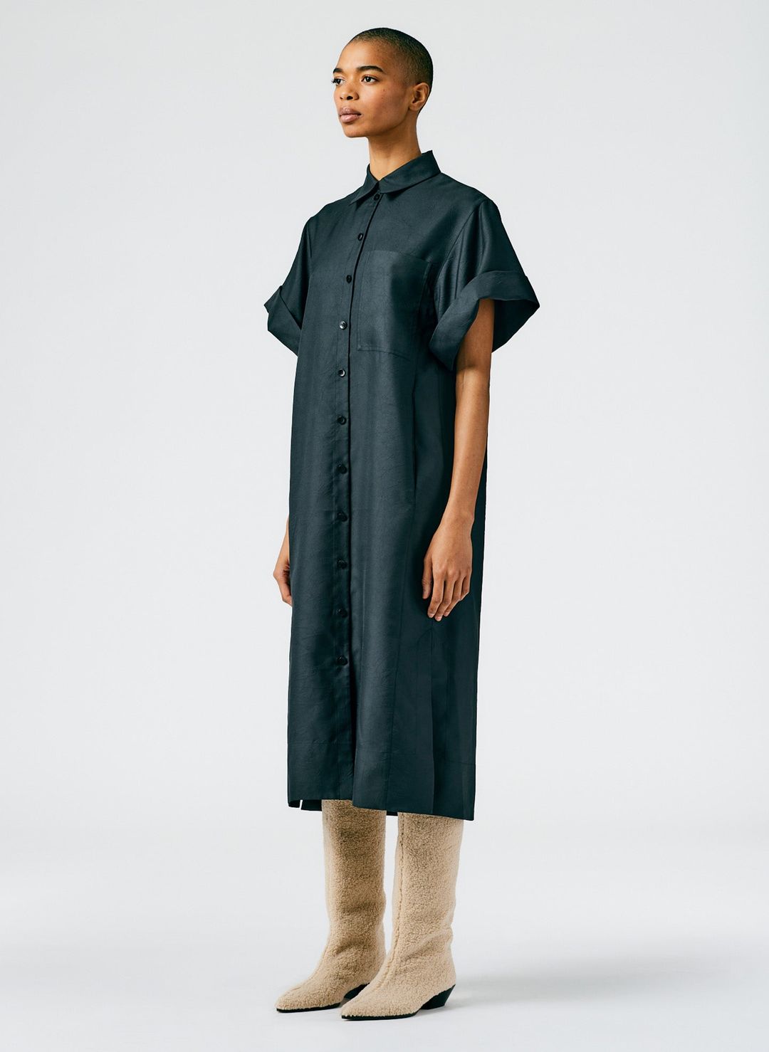 Devin Lightweight Tech Twill Rolled Sleeve Shirtdress #3