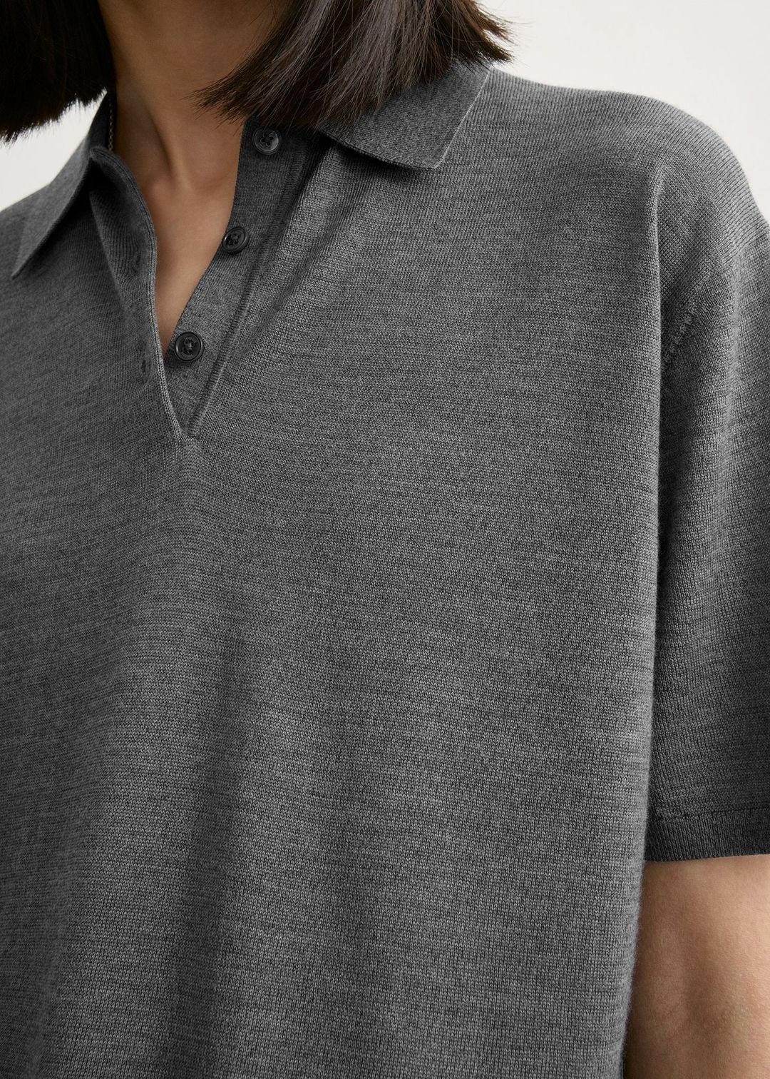 Wool-silk polo shirt grey melange petite #5