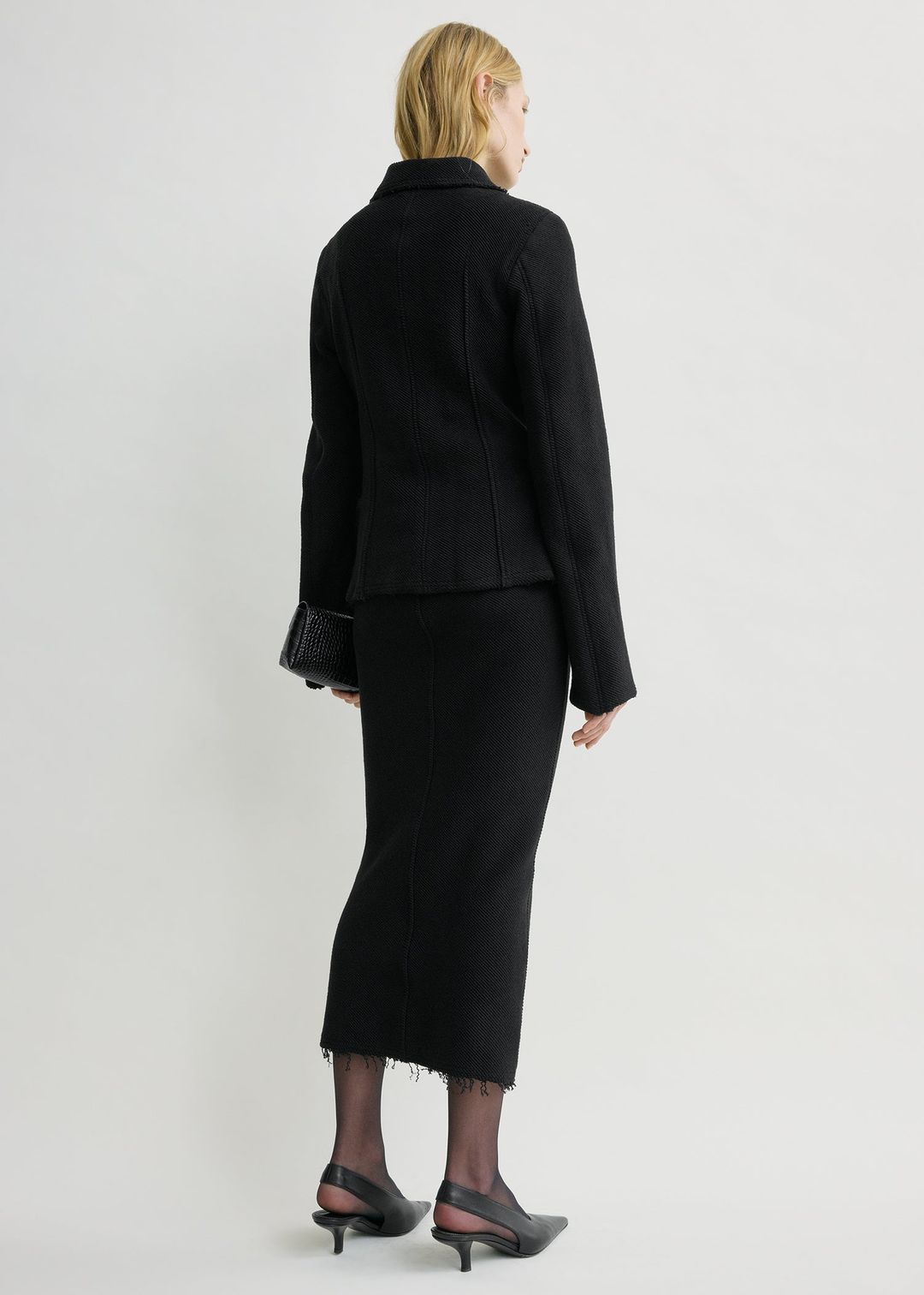 Raw hem cotton jacket black #4