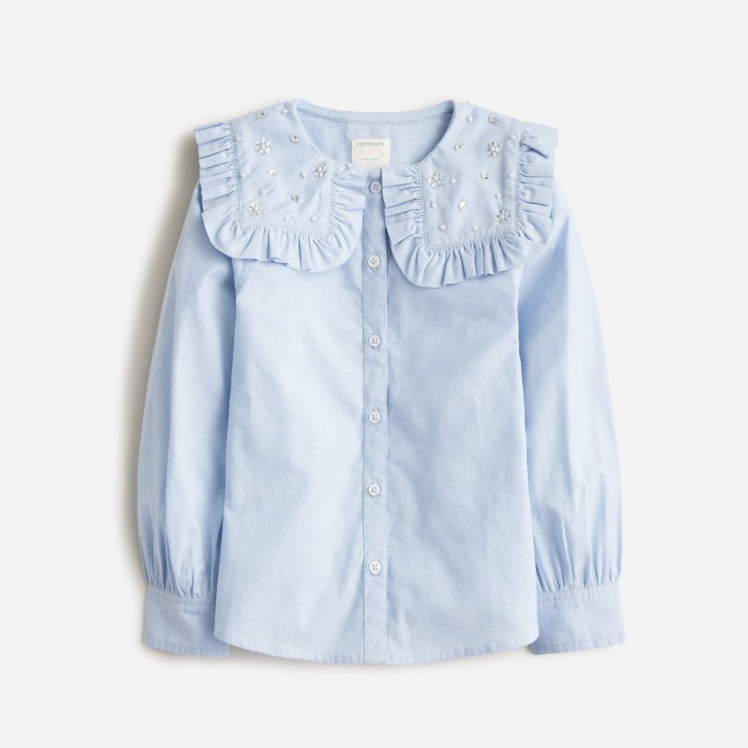 girls' embellished ruffle-collar shirt
