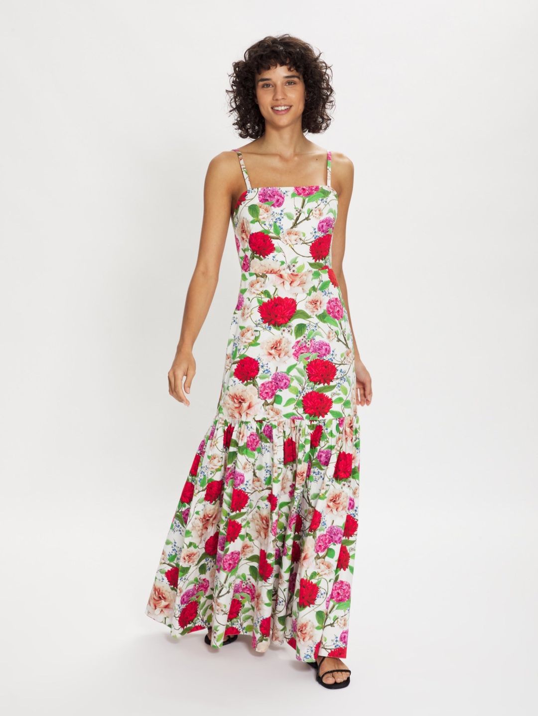 Cordiela Cotton Floral Maxi Dress – White/Red