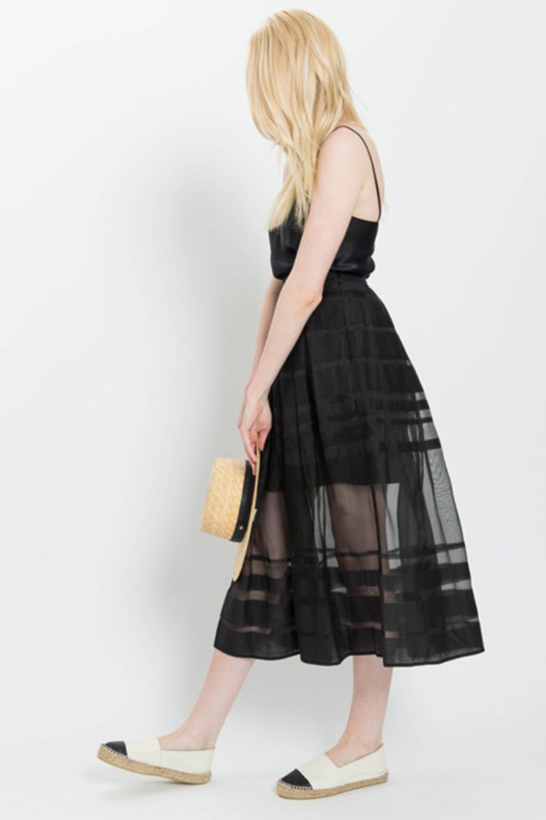 Tibi Striped Sheer Silk Organza Midi A-line Skirt // size 6