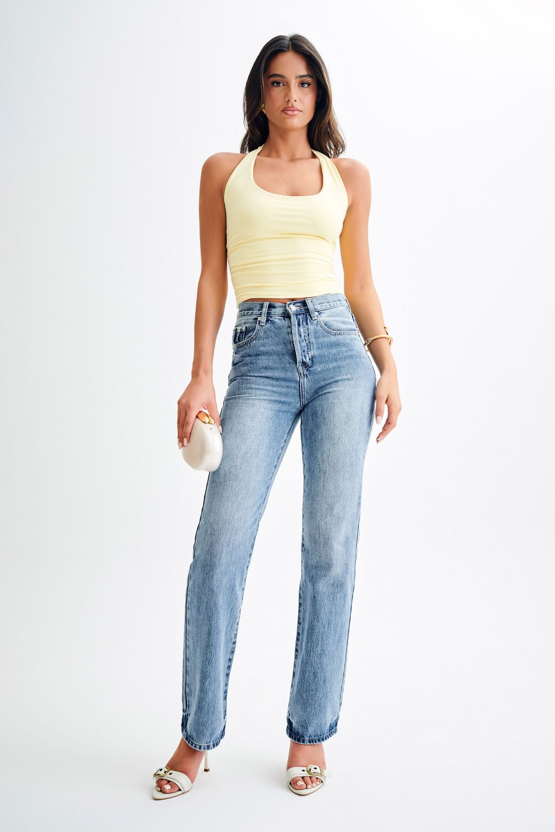 Janine High Waisted Straight Leg Jeans - Washed Mid Blue #7