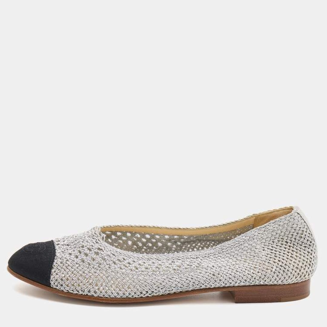 Woven Mesh and Fabric Ballet Flats in Silver and Black #3