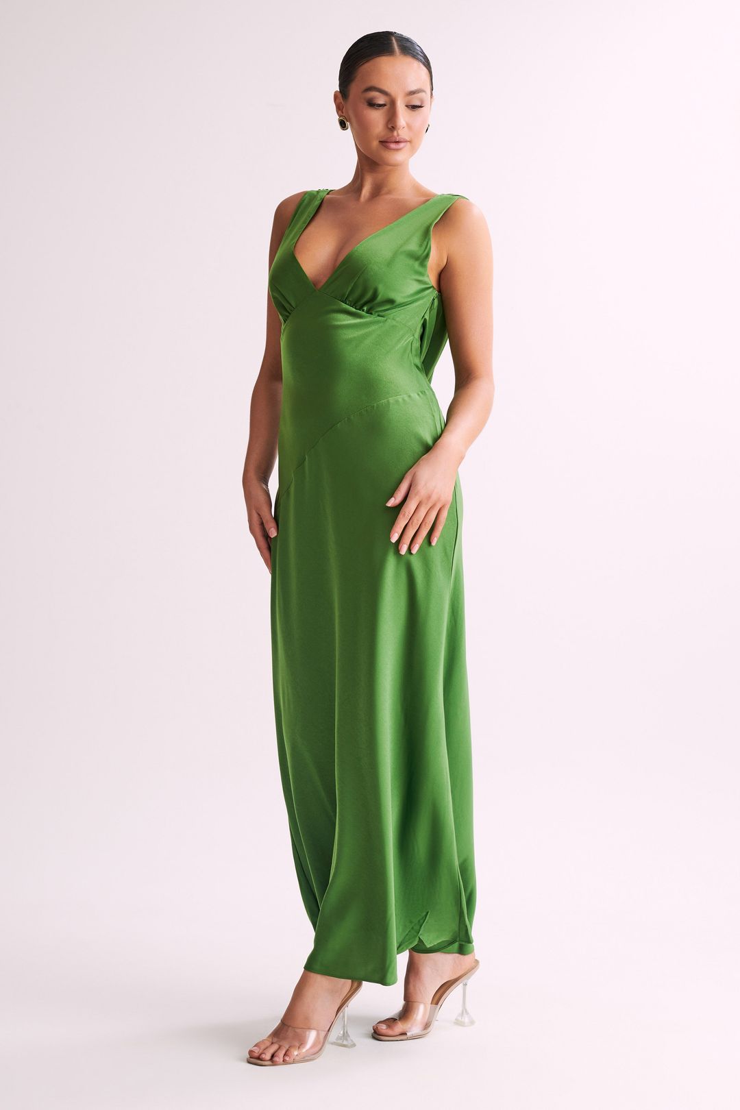 Maxi Satin Dress With Back Cowl - Emerald #4