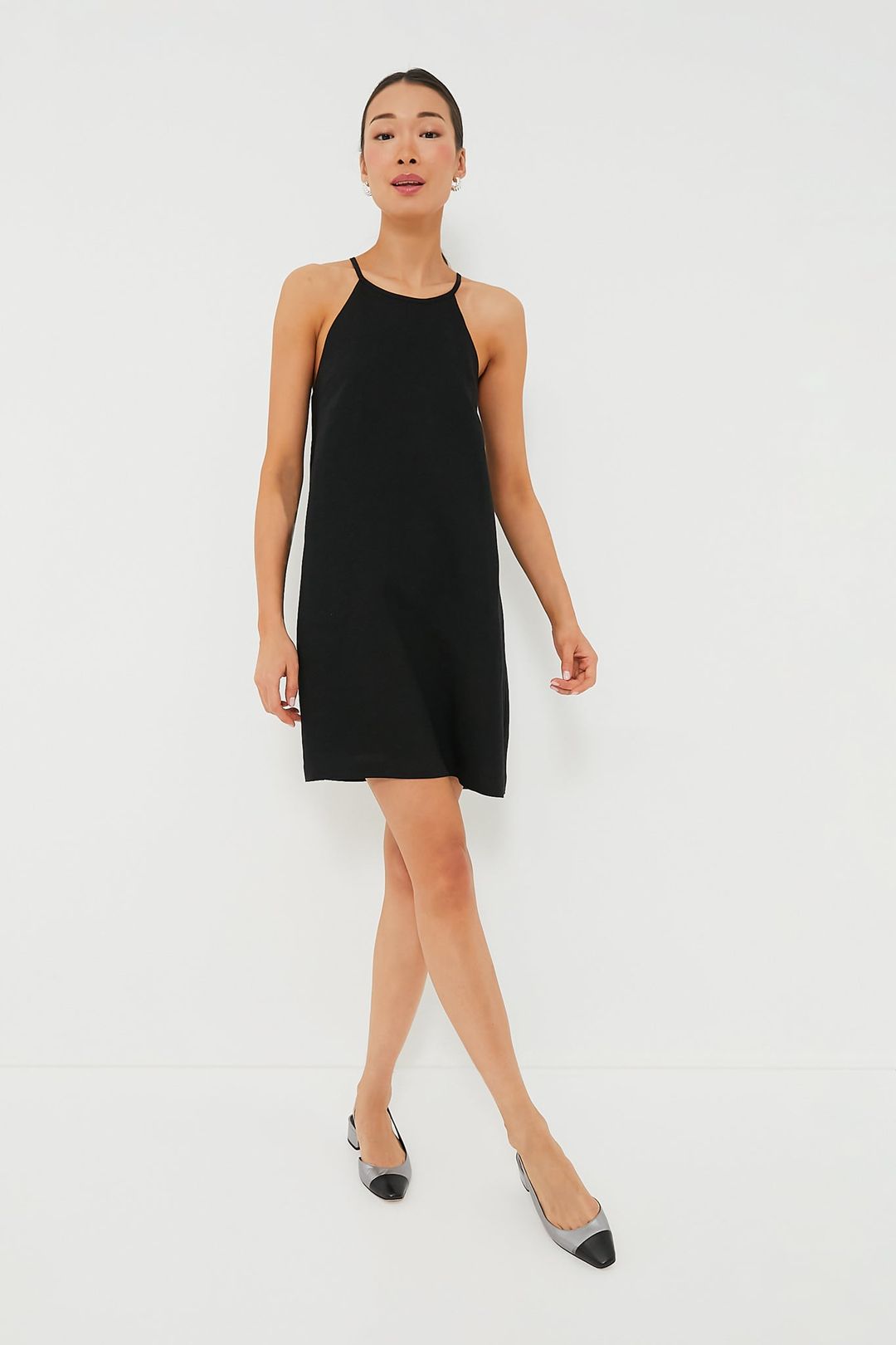 Black Linen High Neck Short Dress #6