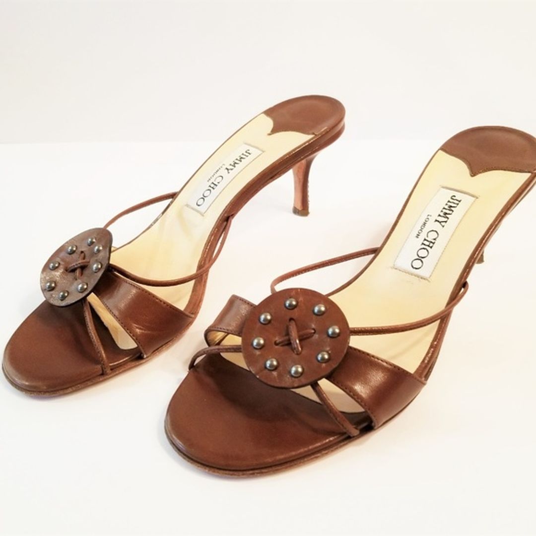 Brown Leather Sandal Kitten Heels #3