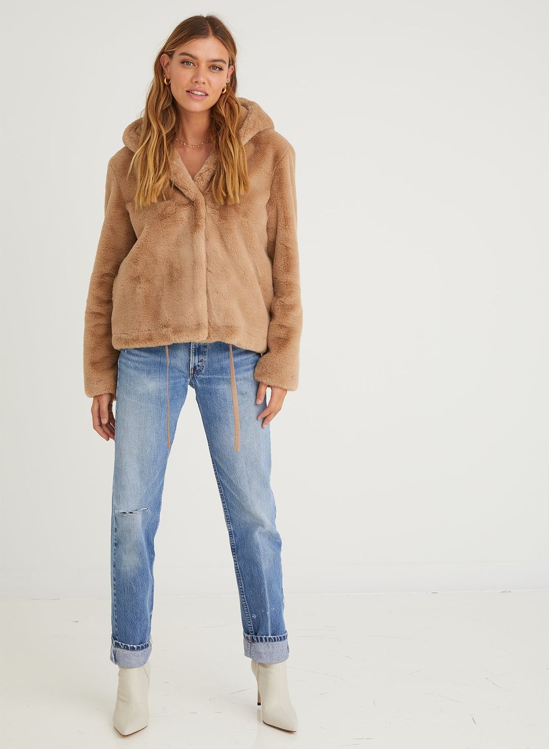 Hooded Jacket - Honey Faux Fur #3