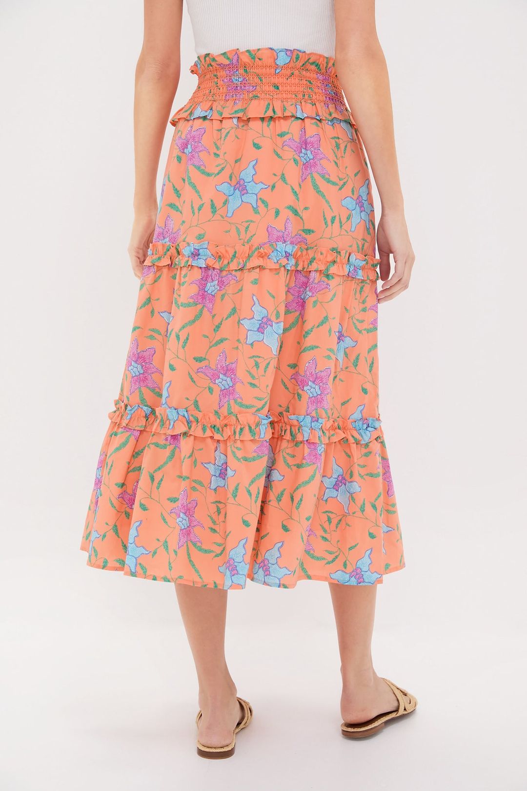 Orange Multi Floral Smocked Odette Maxi Skirt #4
